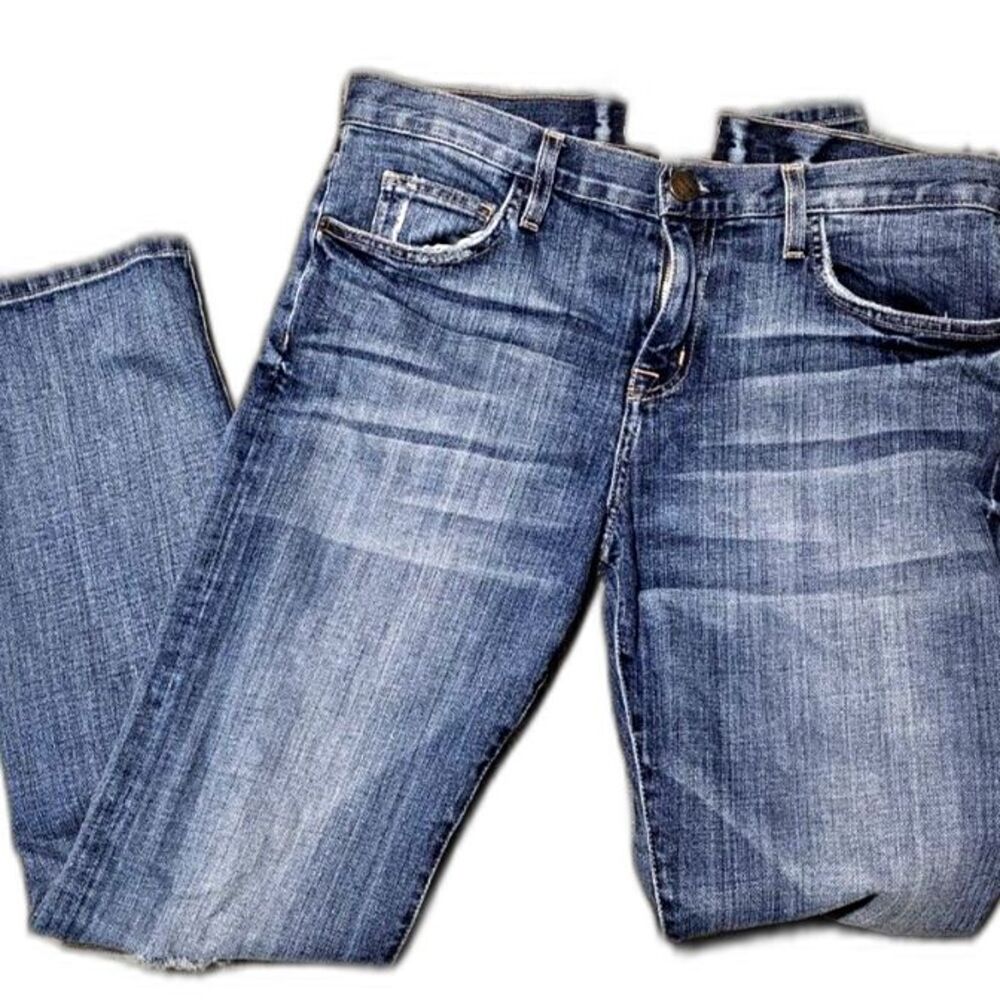 CURRENT/ELLIOTT Women's Blue Distressed Slim Straight Denim Jean 5-Pocket Design